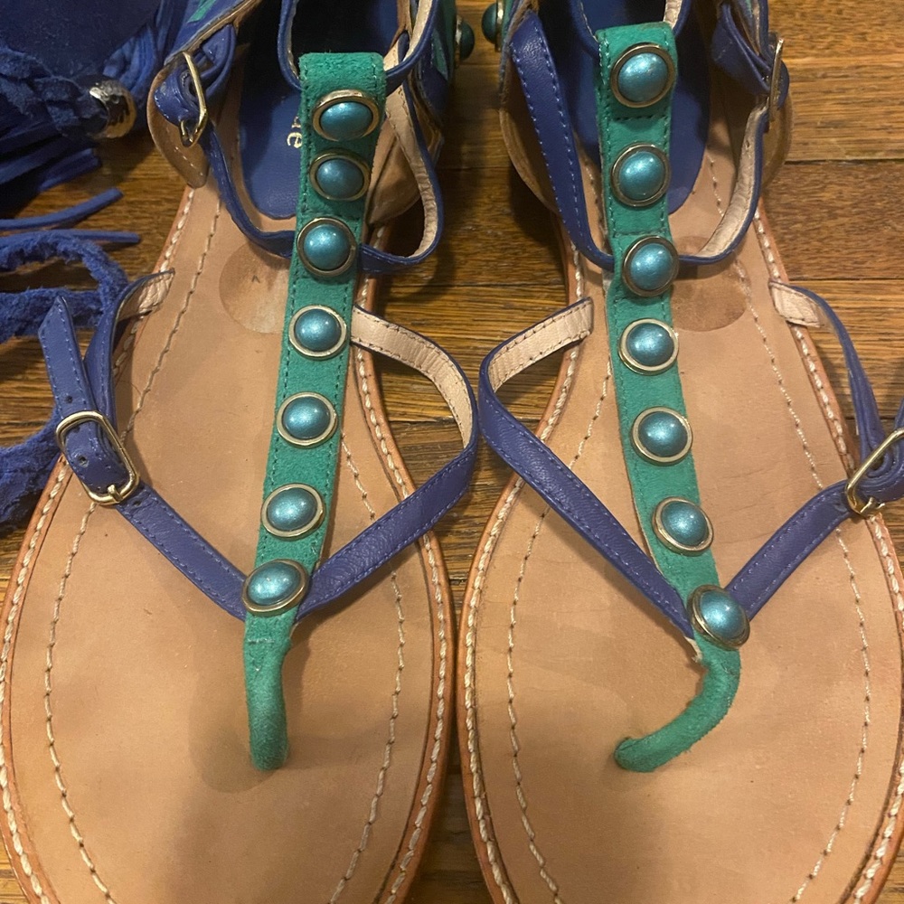 Kate Spade Blue and Turquoise Beaded Gladiator Sandals 8.5 w/ Matching Belt - Picture 6 of 6